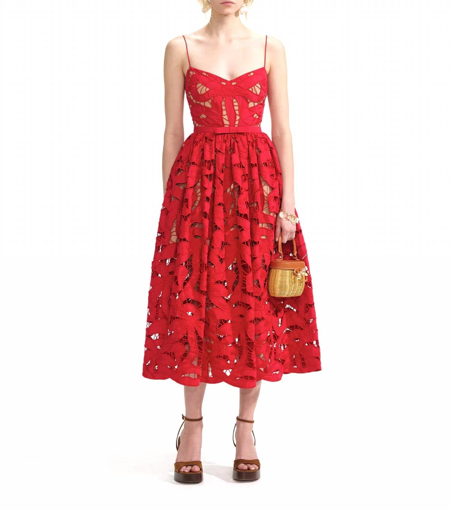Self-Portrait - Bow Embroidered Midi Dress