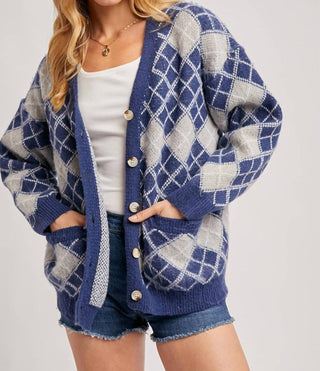 Bluivy - Argyle Button Down Pocket Cardigan