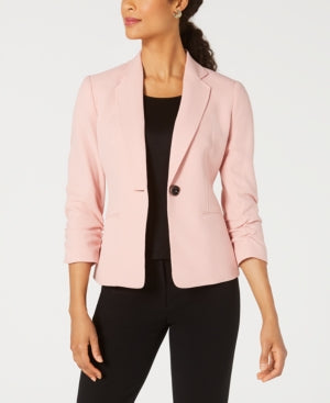 Kasper Ruched-Sleeve One-Button Blazer