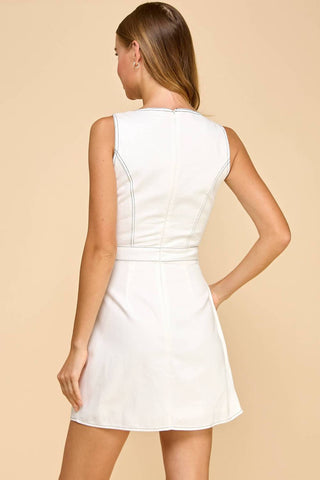 Tcec - Square Neck Sleeveless Cinched Waist Detail Dress