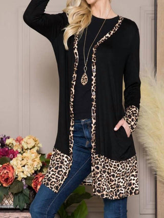 Celeste - Solid Button-Down Leopard Cardigan