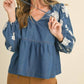 &Merci - Floral Embroidery Babydoll Top