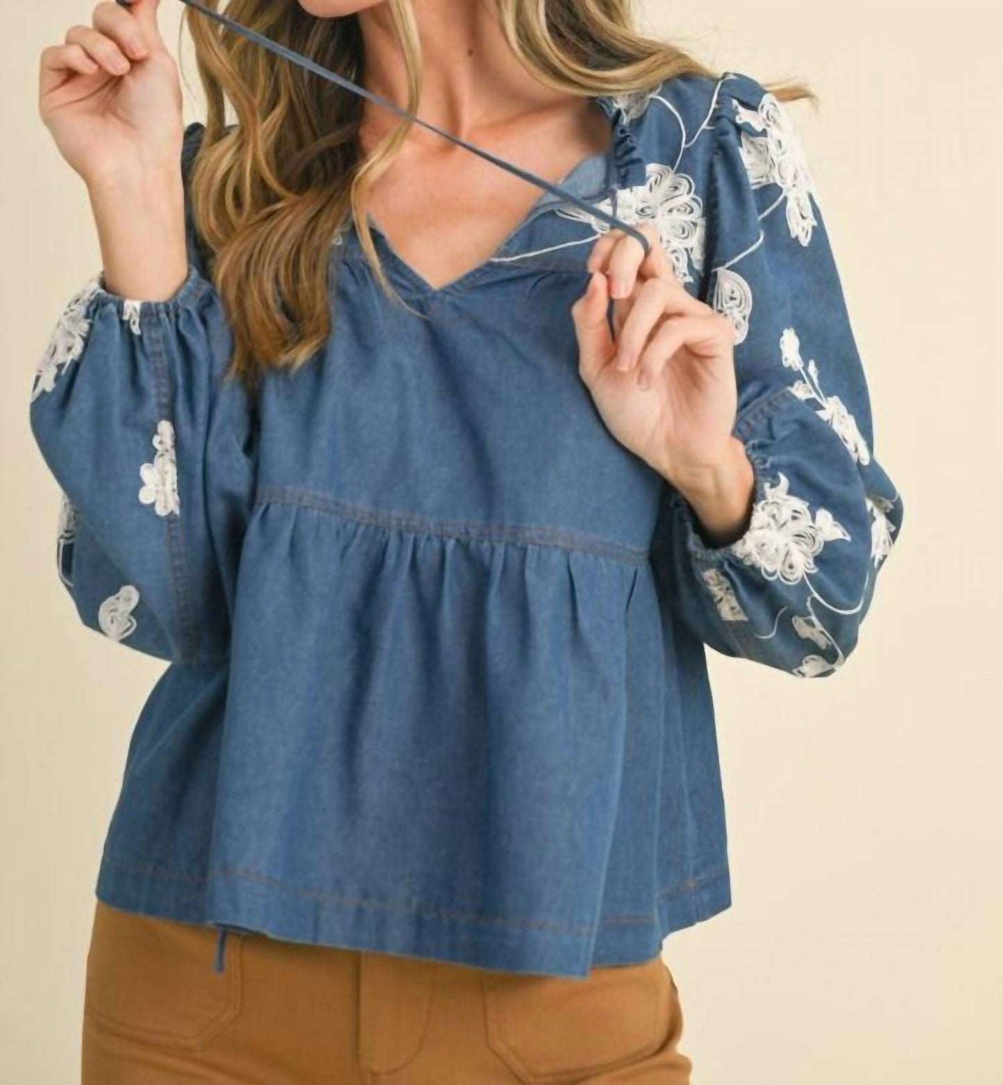 &Merci - Floral Embroidery Babydoll Top