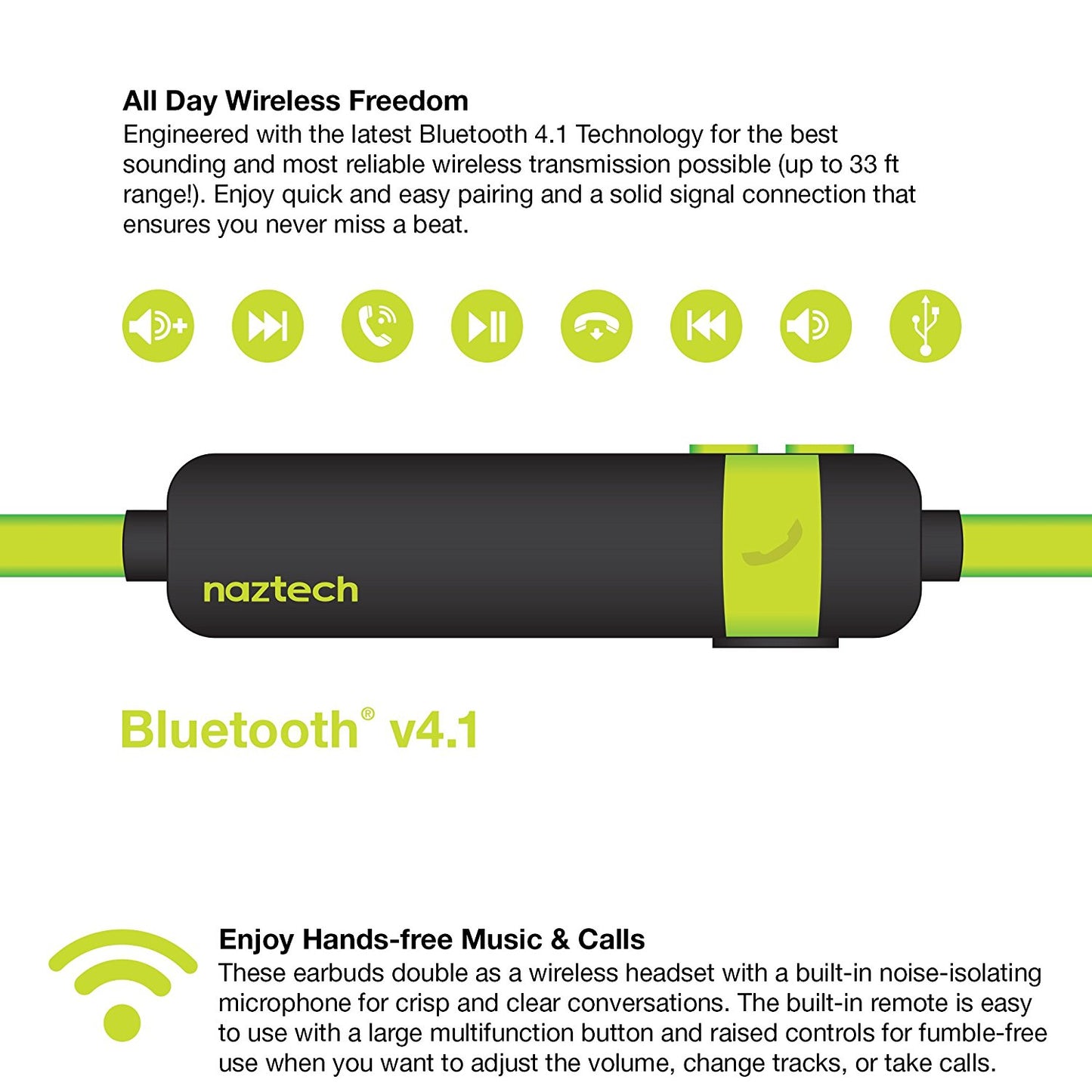 Naztech NX80 Wireless Bluetooth Headset for Universal/Smart Phones/Computer