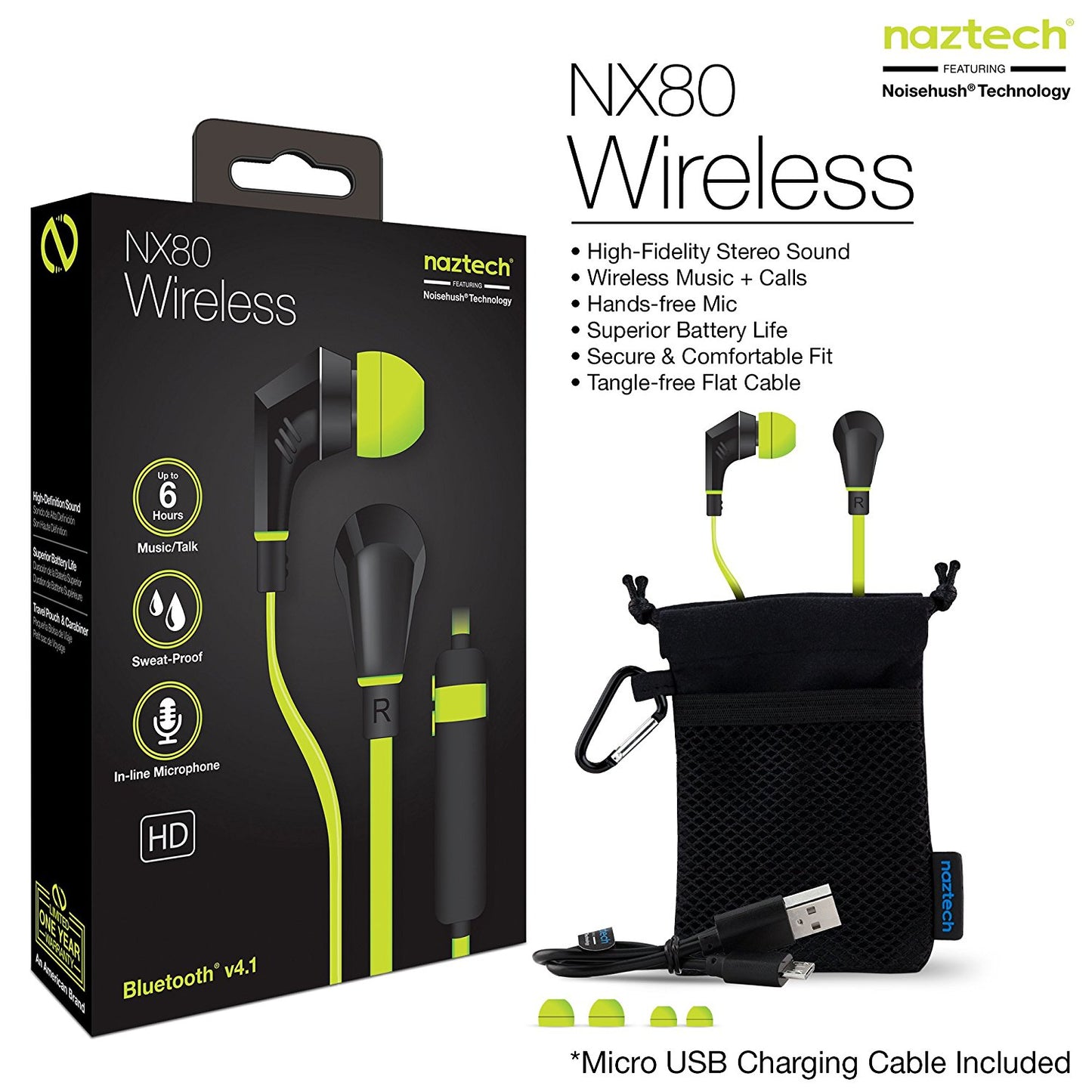 Naztech NX80 Wireless Bluetooth Headset for Universal/Smart Phones/Computer