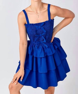 Baby Pink - Allison Smocked Bow Tiered Mini Dress