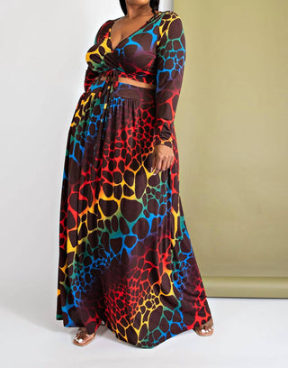 The Curve La - Plus Size Long Sleeve Surplice Wrap Top And Maxi Skirt Set