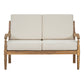 Outdoor Acacia Wood Loveseat with Cushions, Natural Finish with Beige Fabric