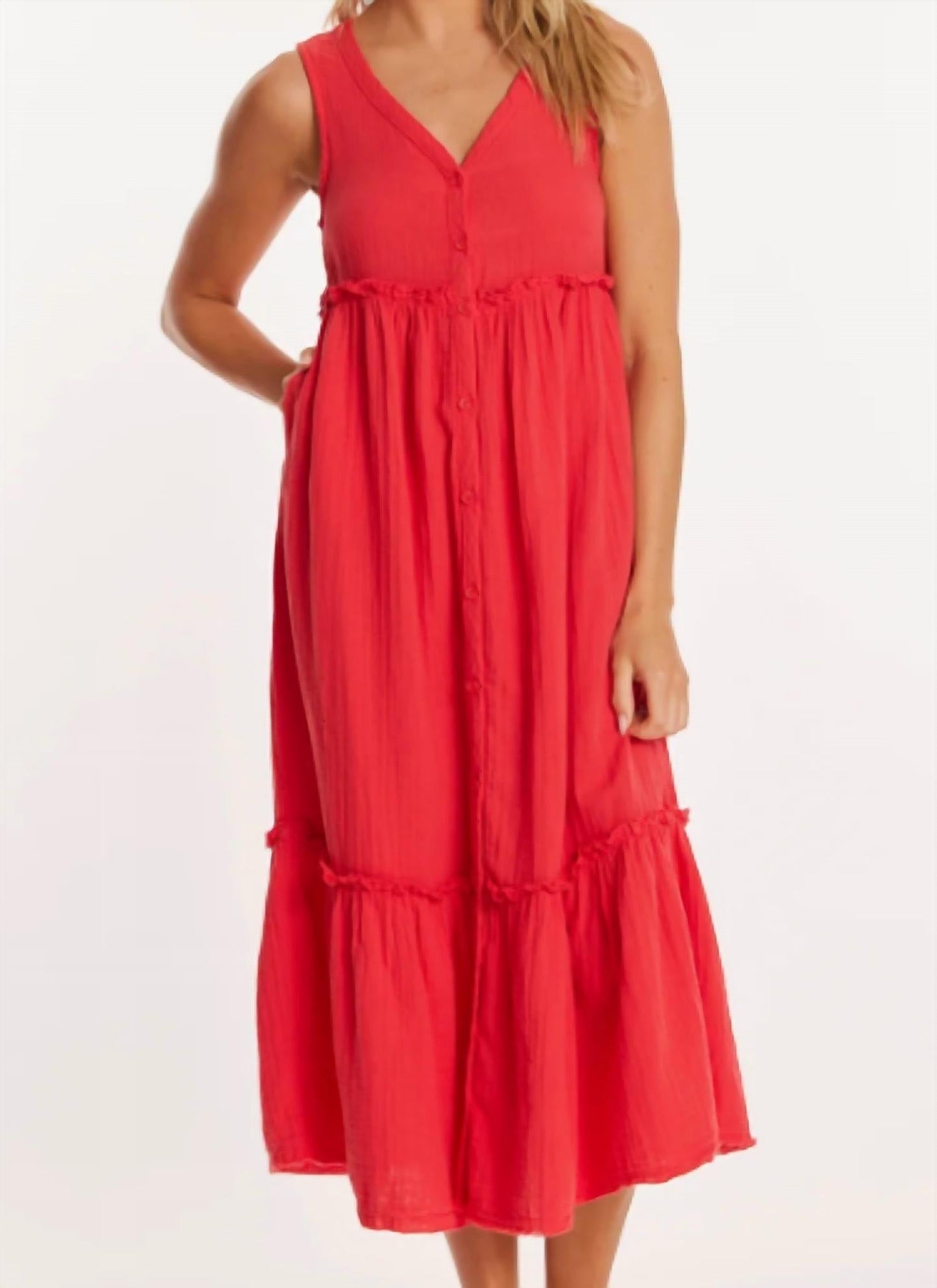 Mododoc - Button Front Tiered Midi Tank Dress