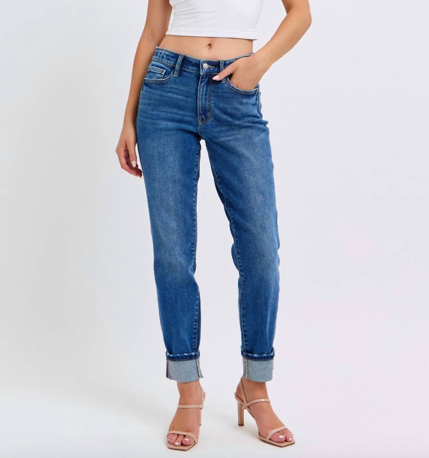 Judy Blue - Mid Rise Cuffed Boyfriend Jeans