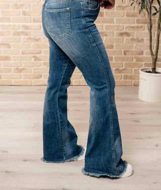 Judy Blue - High Waist Control Top Frayed Hem Flare Jeans