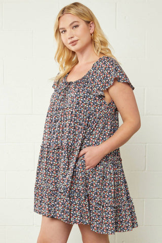 Entro - Micro Floral Tiered Dress - Plus