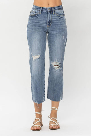 Judy Blue - High Waist Destroyed Crop Wide Leg Jeans