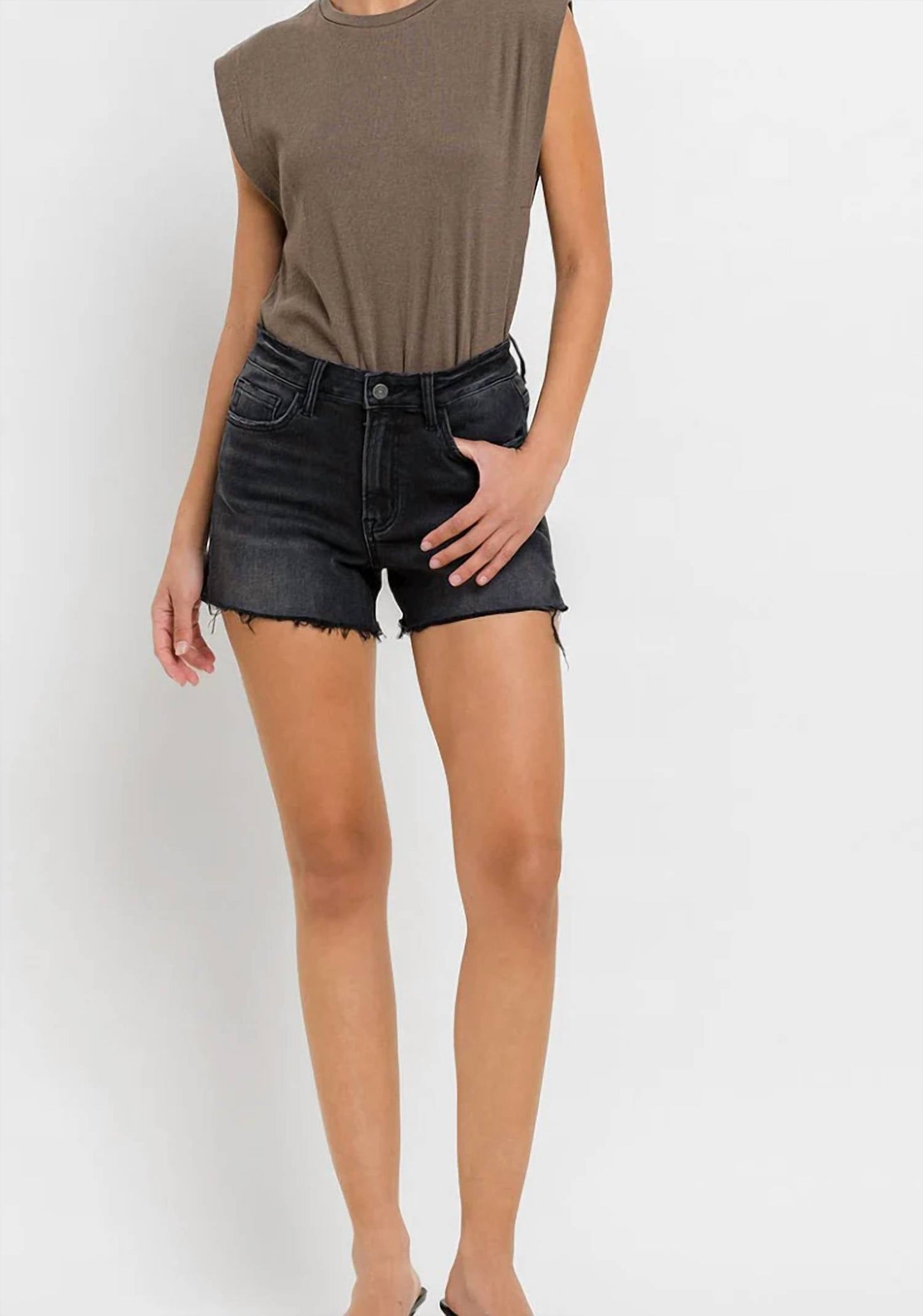 Vervet By Flying Monkey - High Rise Side Slit Raw Hem Denim Shorts