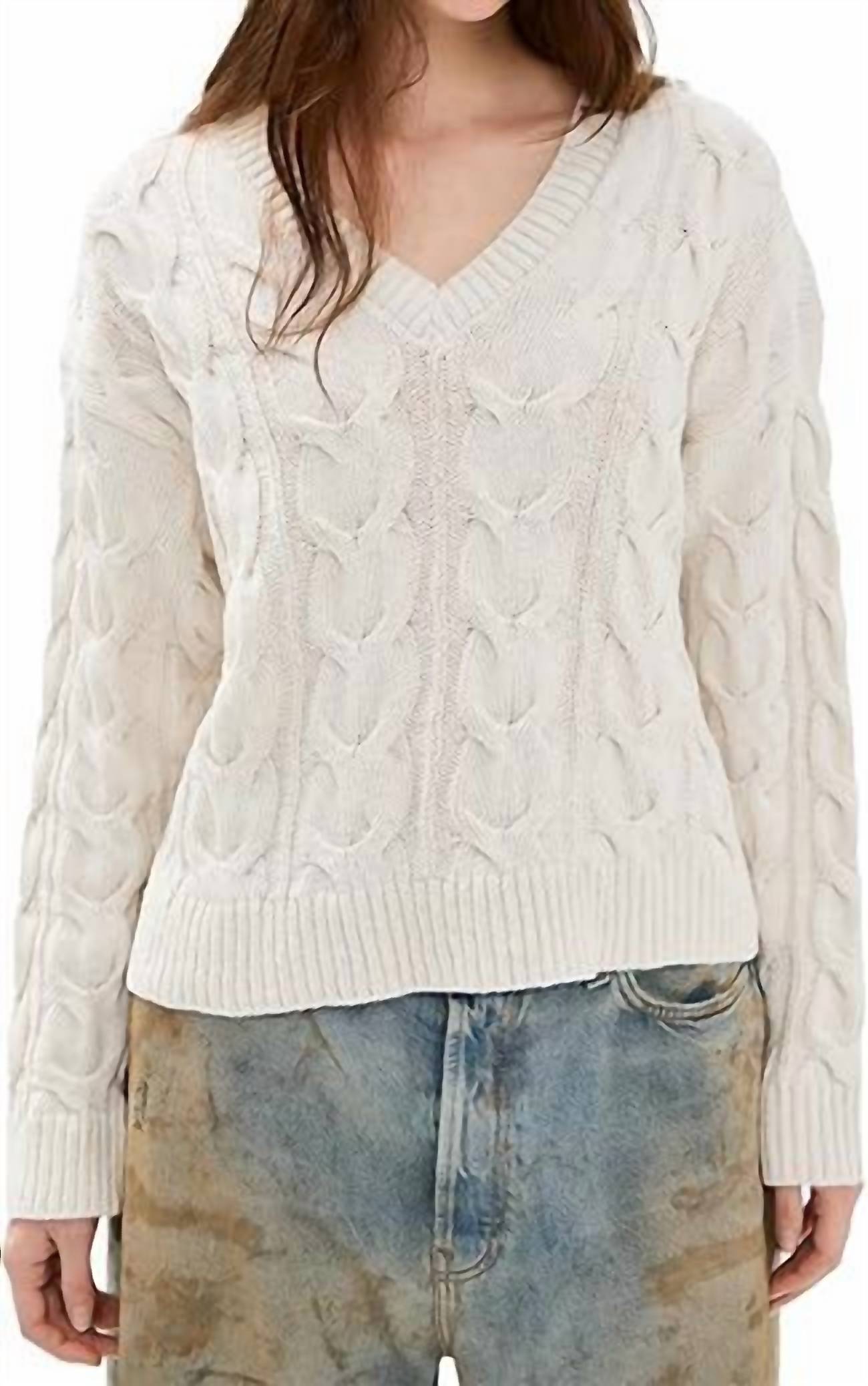 Free People - V-neck Cable Sweater