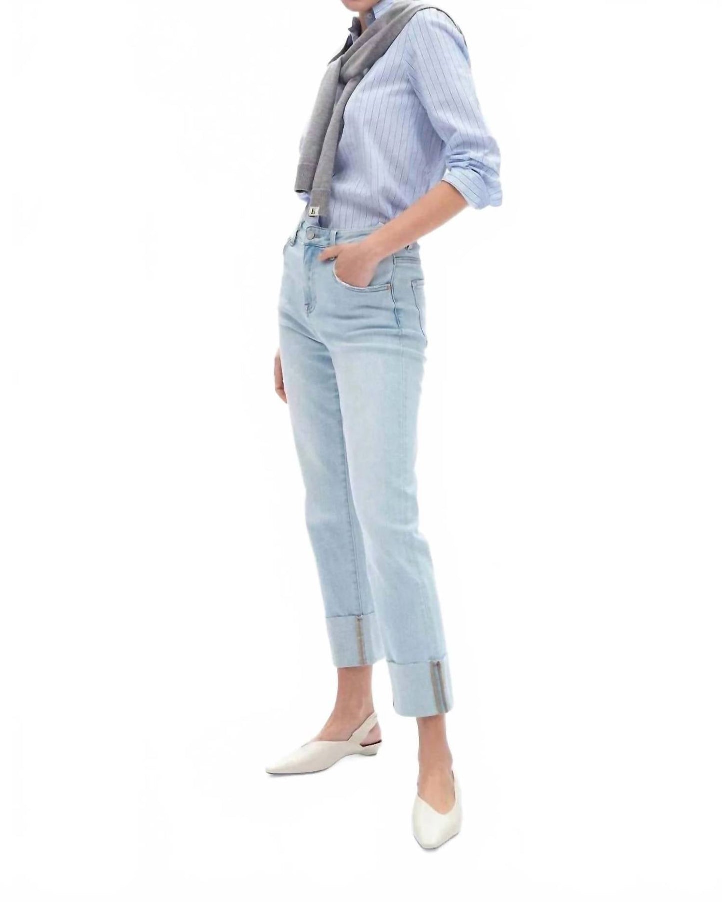 Bayeas - High Rise Straight Leg With Cuff Jeans