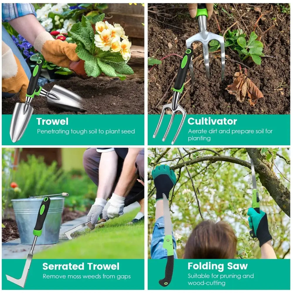 13 Piece Ergonomic Aluminum Garden Tool Set with Storage Bag