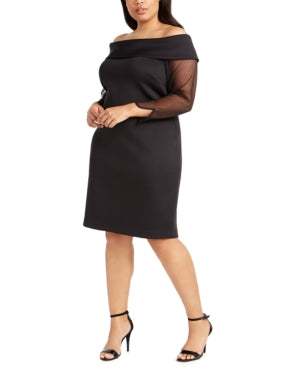 Calvin Klein Plus Size Illusion-Sleeve Off-The-Shoulder Dress