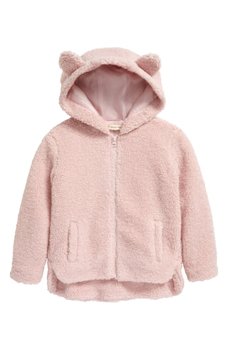 Kids Faux Shearling Hooded Jacket in Pink Cake