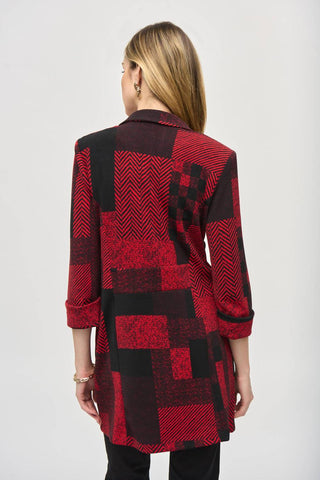 Joseph Ribkoff - Sweater Knit Patchwork Print Long Blazer