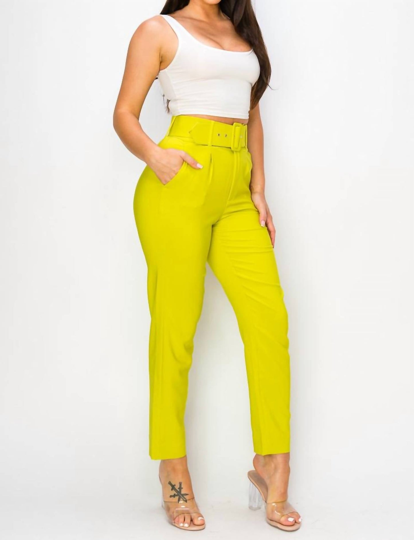A.C.G. Los Angeles - Women's Ankle Slim Fit Cigarette Pants With Belt