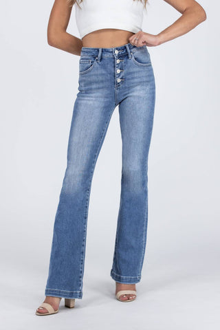 Risen - Misunderstood High-Rise Button Down Bootcut Denim Jeans