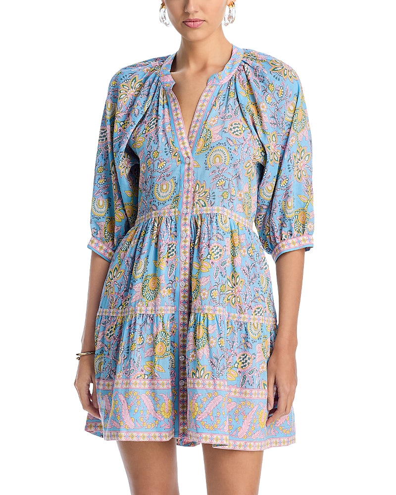 Bell Clara Mini Swing Dress Blue Yellow Print XS