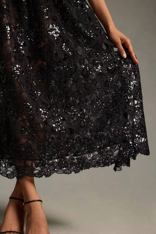 Eva Franco - Embroidered Lace Shine Maxi Skirt