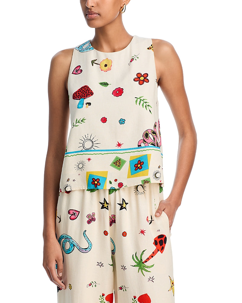 Aqua Border Mixed Print Sleeveless Tank Top