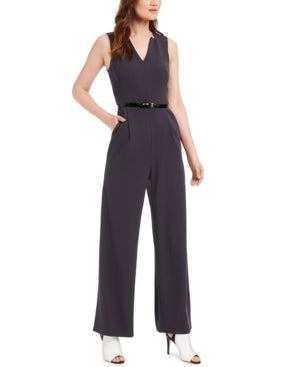 Calvin Klein Belted V-Neck Jumpsuit Charcoal