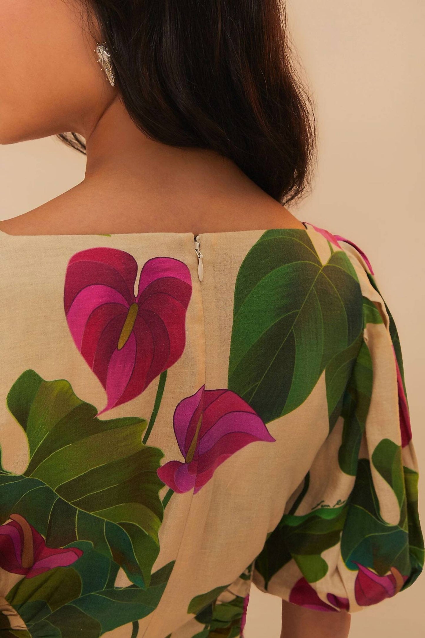 Farm Rio - Anthurium Leaves Short Sleeve Square Neck Dress