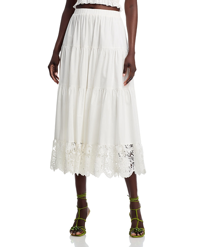 Aqua Tiered Poplin Midi Skirt