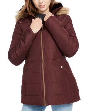 CELEBRITY PINK Women's Burgundy Faux Fur Coat - Size XS