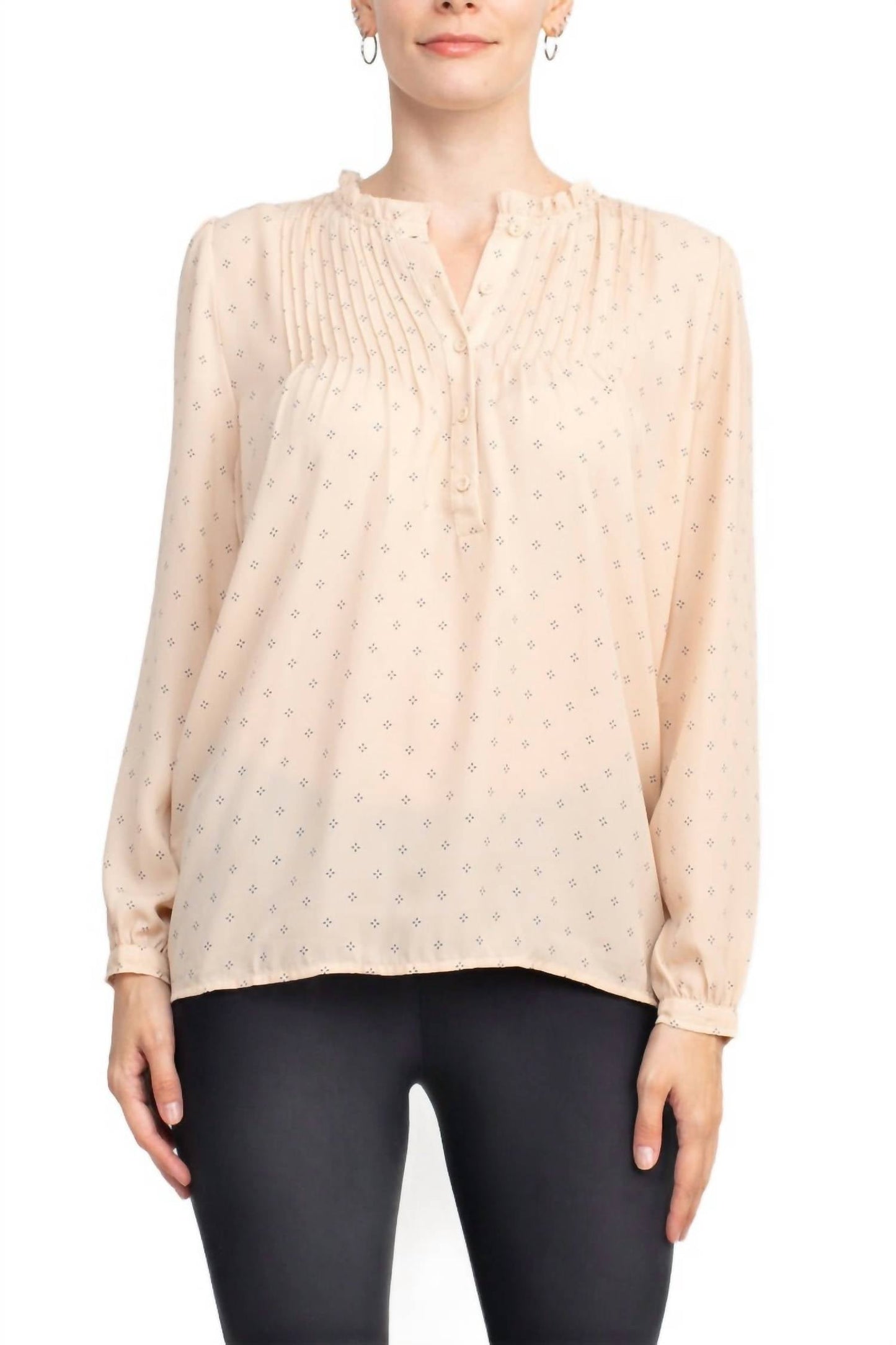 Adrianna Papell - Crewneck Long Sleeves Button Detail Woven Top
