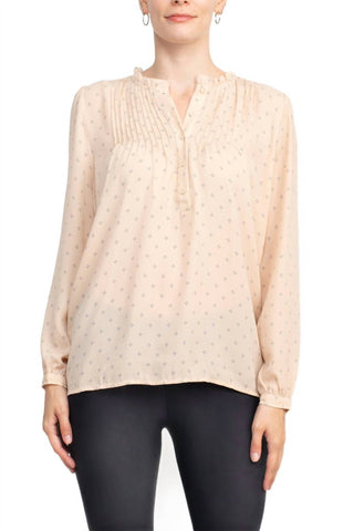 Adrianna Papell - Crewneck Long Sleeves Button Detail Woven Top