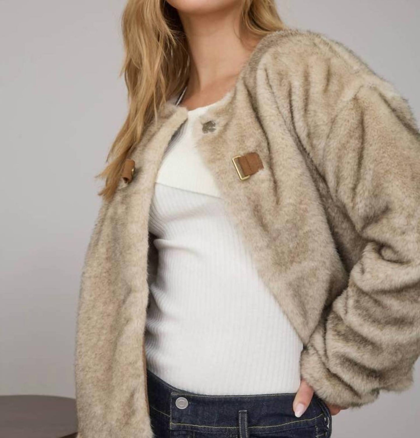 Blu Pepper - Faux Fur Front Tab Coat