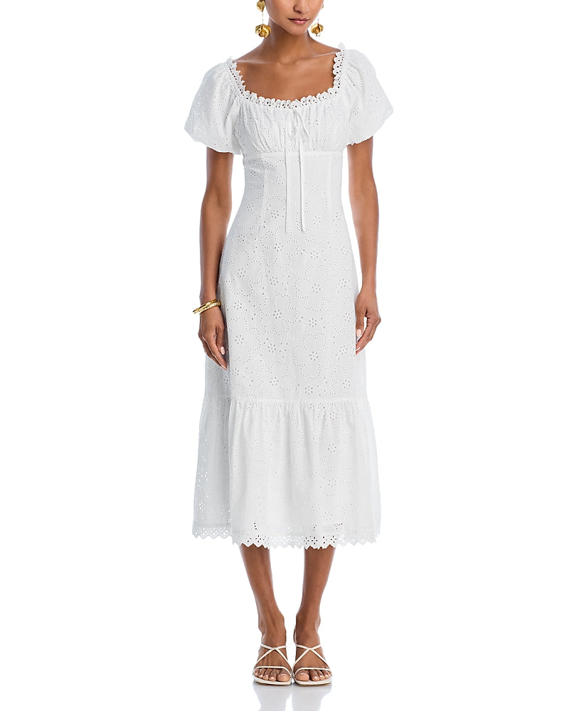 Aqua Eyelet Midi Dress