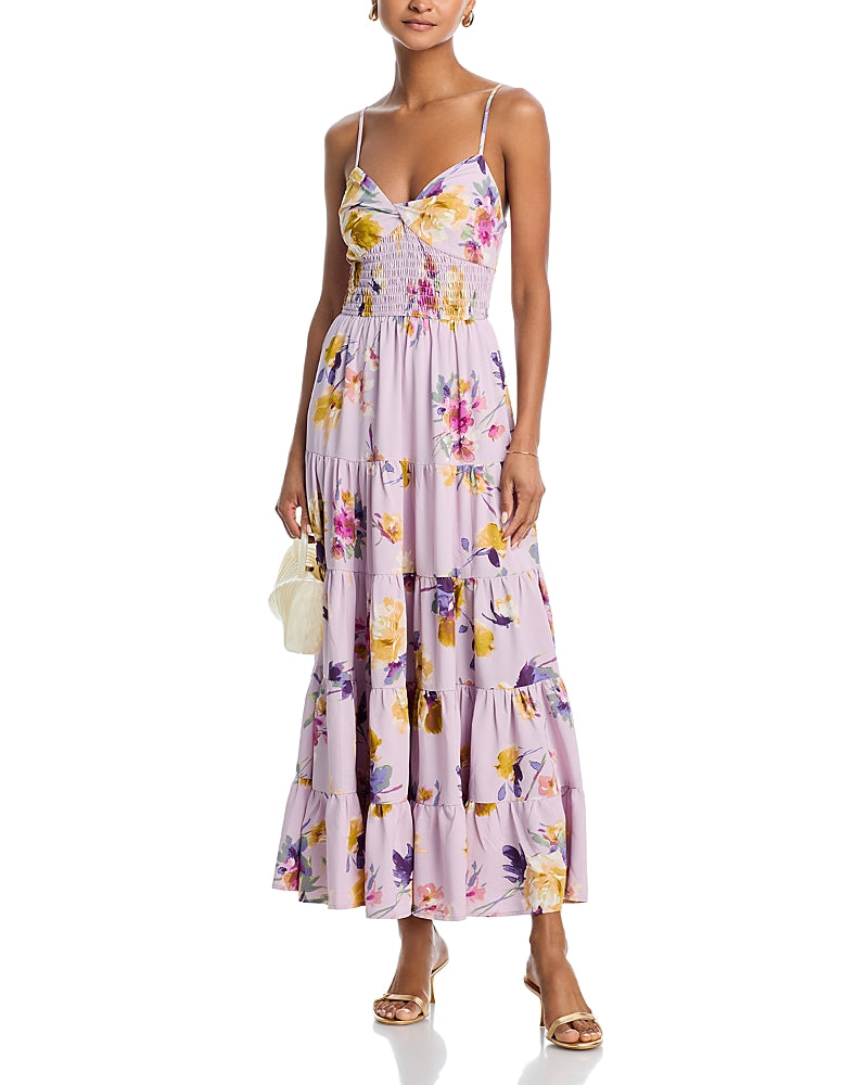 Aqua Floral Twist Front Maxi Dress