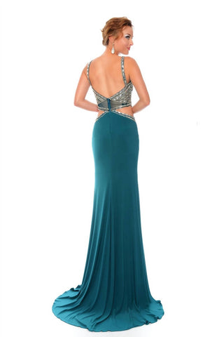 Precious Formals - Jersey Hand Beaded Mesh Prom Dress