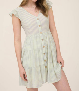 Blu Pepper - Stripe V Neck Button Down Tiered Mini Dress