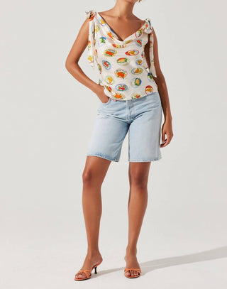 Astr - Allexina Satin Tie Shoulder Top