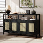 TREXM Bohemian Style Rattan Buffet Storage Cabinet with Solid Wood Frame