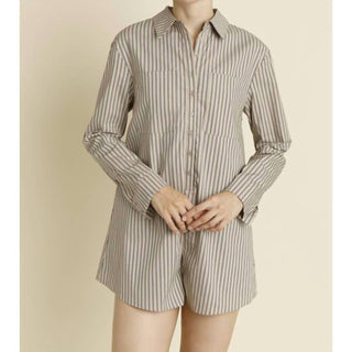 Aureum - Oversized Striped Shirt Romper