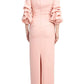 Alberto Makali - Boat Neck Gathered 3/4 Sleeve Column Slit Back Scuba Dress