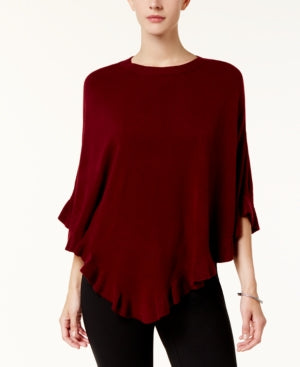 Karen Scott Women's Asymmetric Ruffled Poncho Maroon Size L/XL