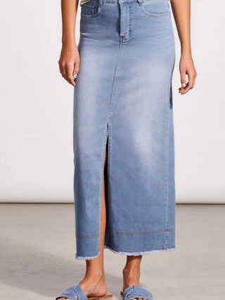 Tribal - Full Length Front Slit Denim Midi Skirt