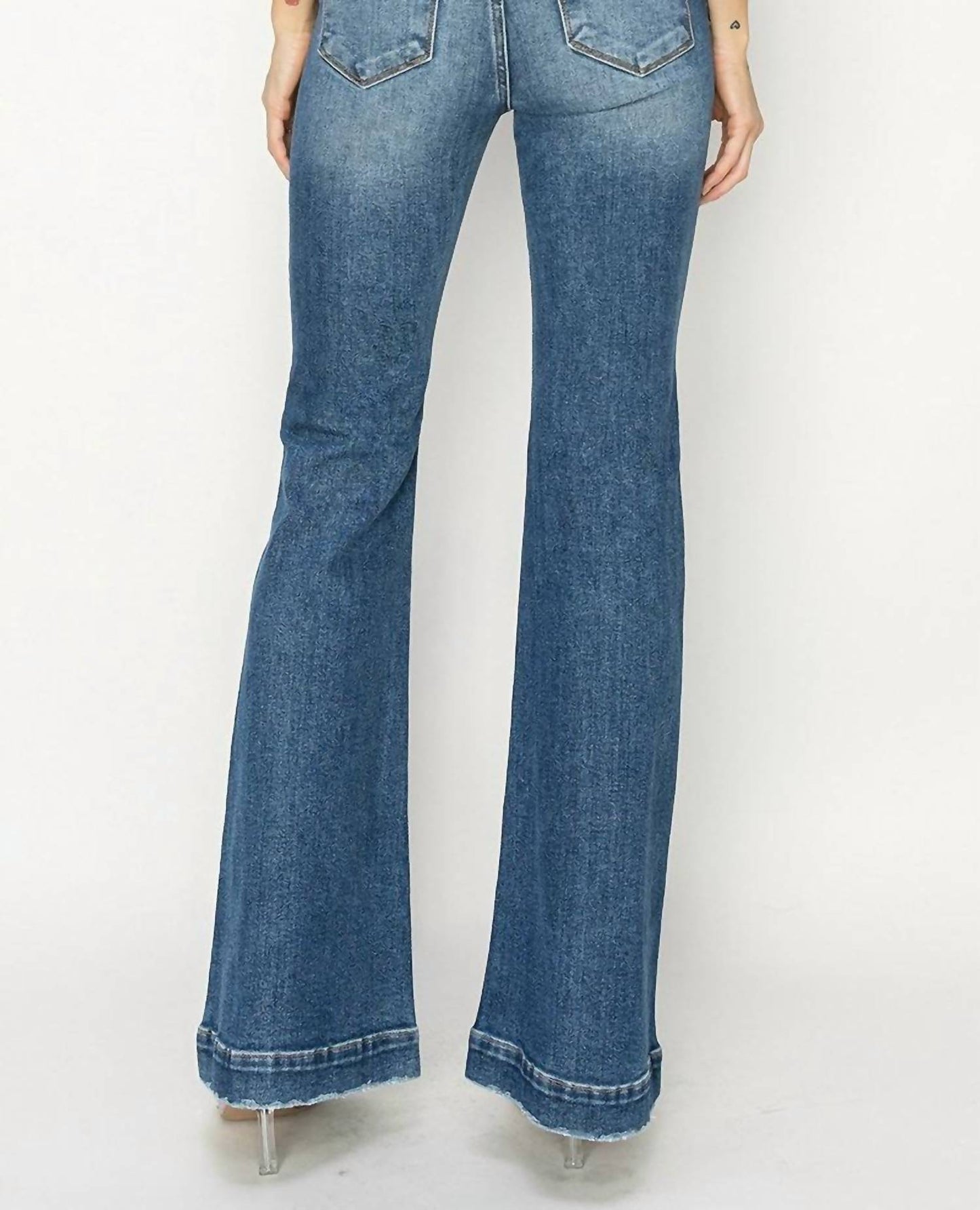 Risen - High Rise Patched Pocket Front Flare Jeans