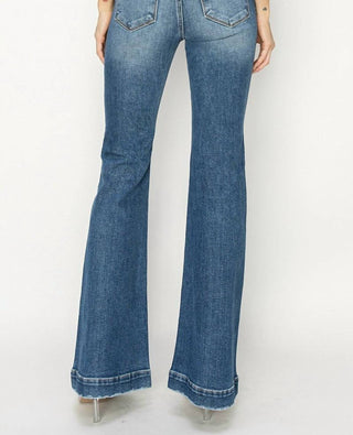 Risen - High Rise Patched Pocket Front Flare Jeans