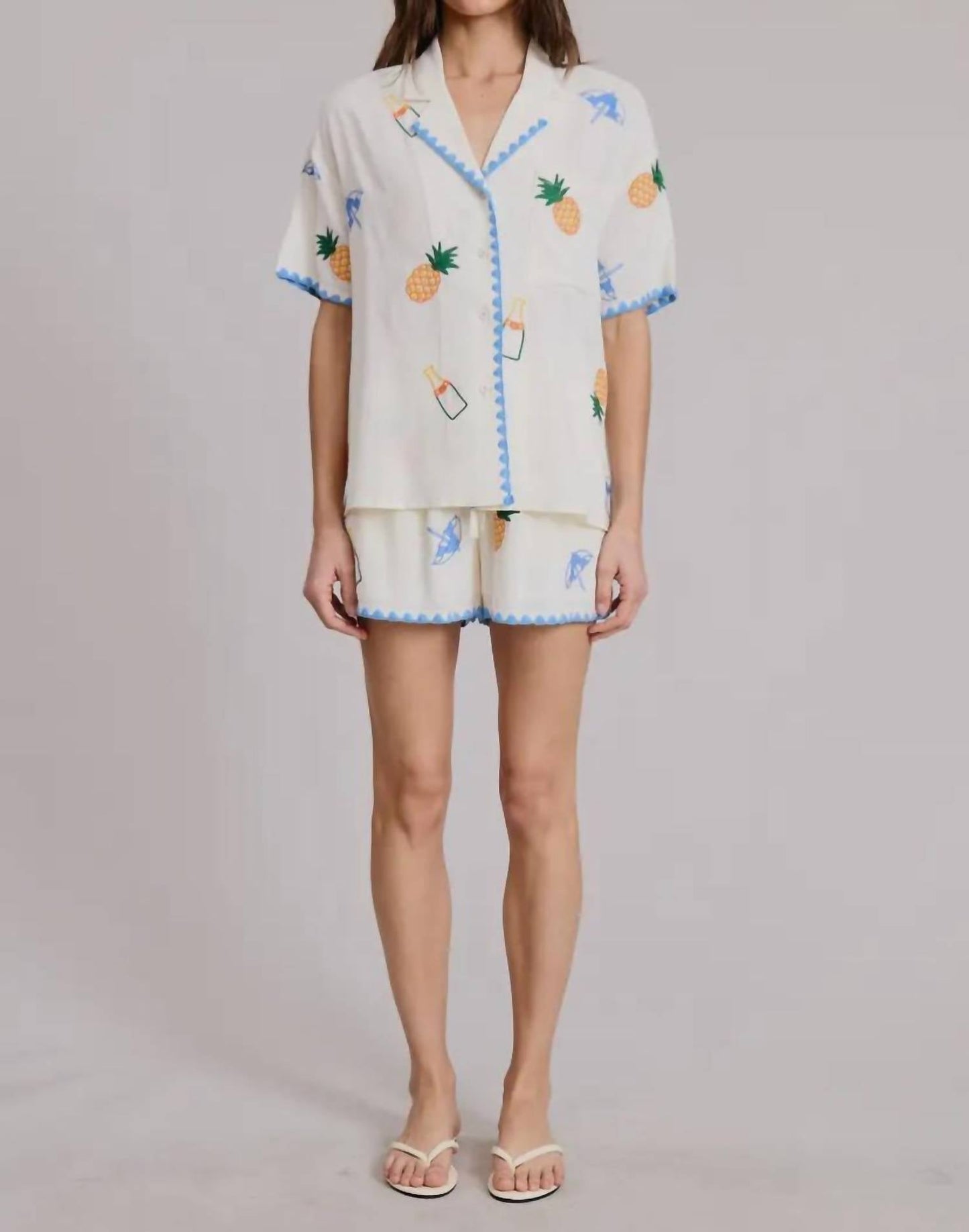 Flat White - Cancun Embroidered Shorts