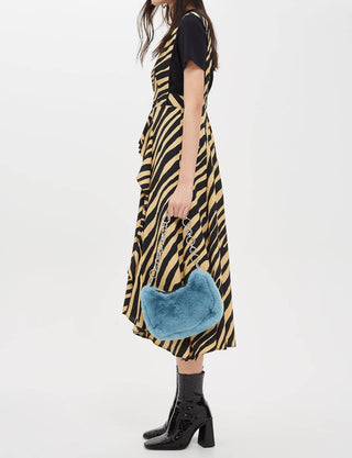 Topshop - Zebra Print Striped Pinafore V Neck Dress